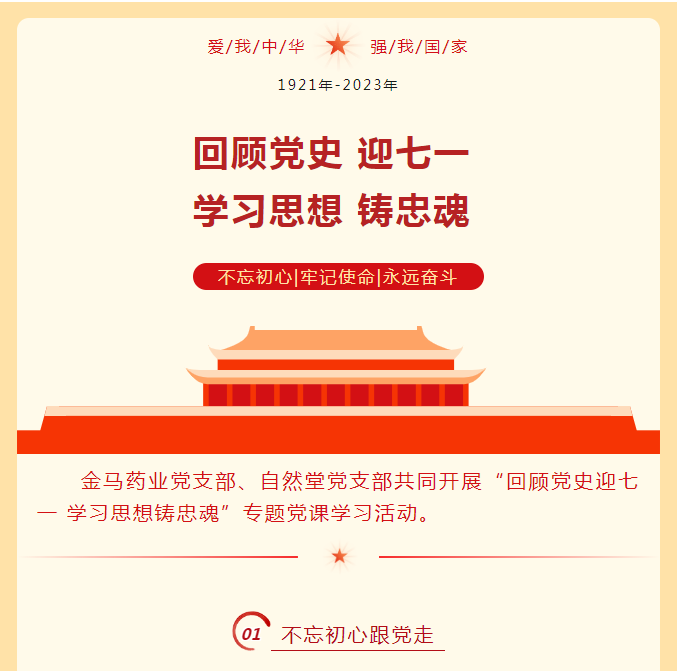 金馬藥業(yè)黨支部、自然堂黨支部共同開展“回顧黨史迎七一 學(xué)習(xí)思想鑄忠魂”專題黨課學(xué)習(xí)活動(dòng)。